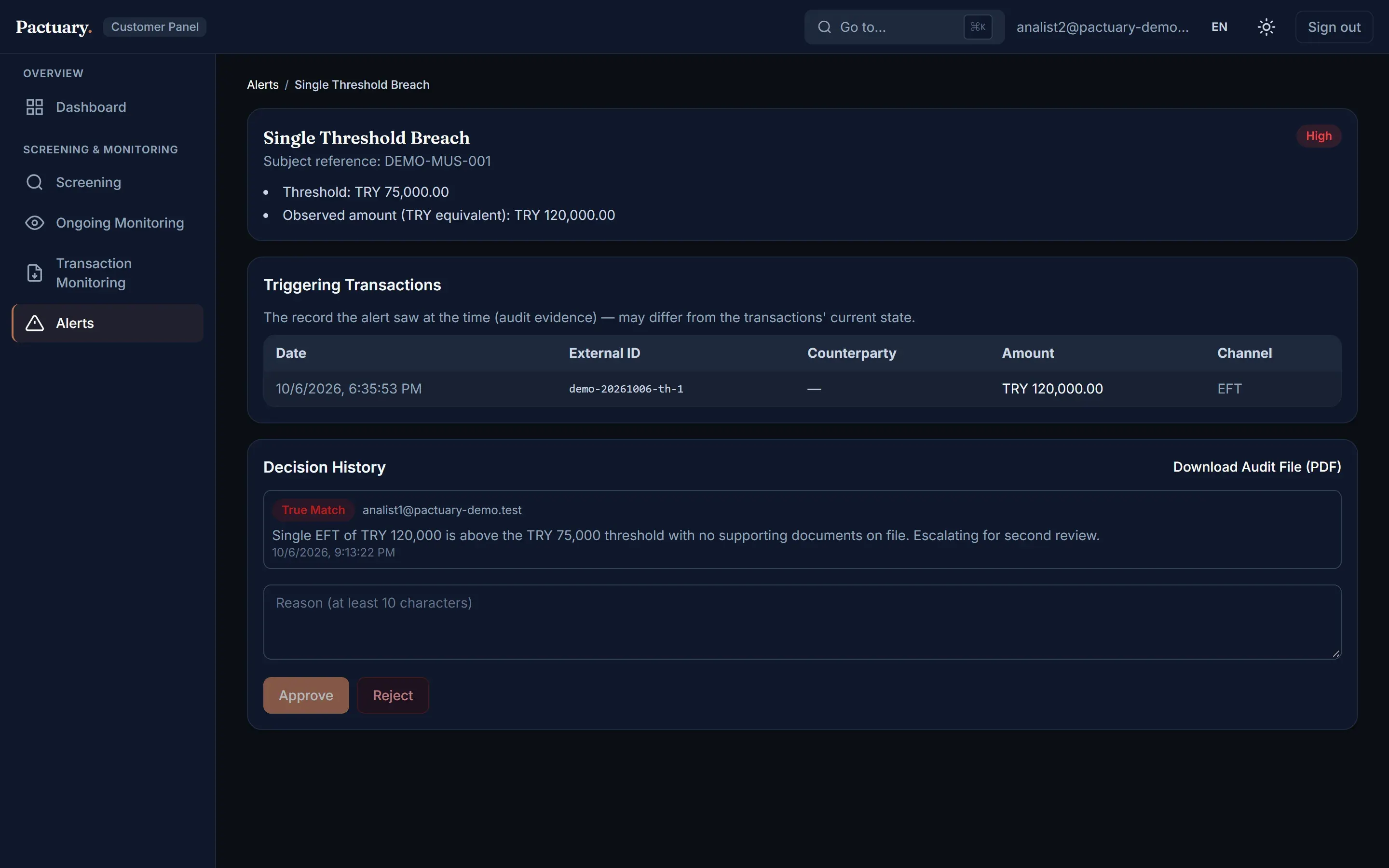 Alert waiting for second approval