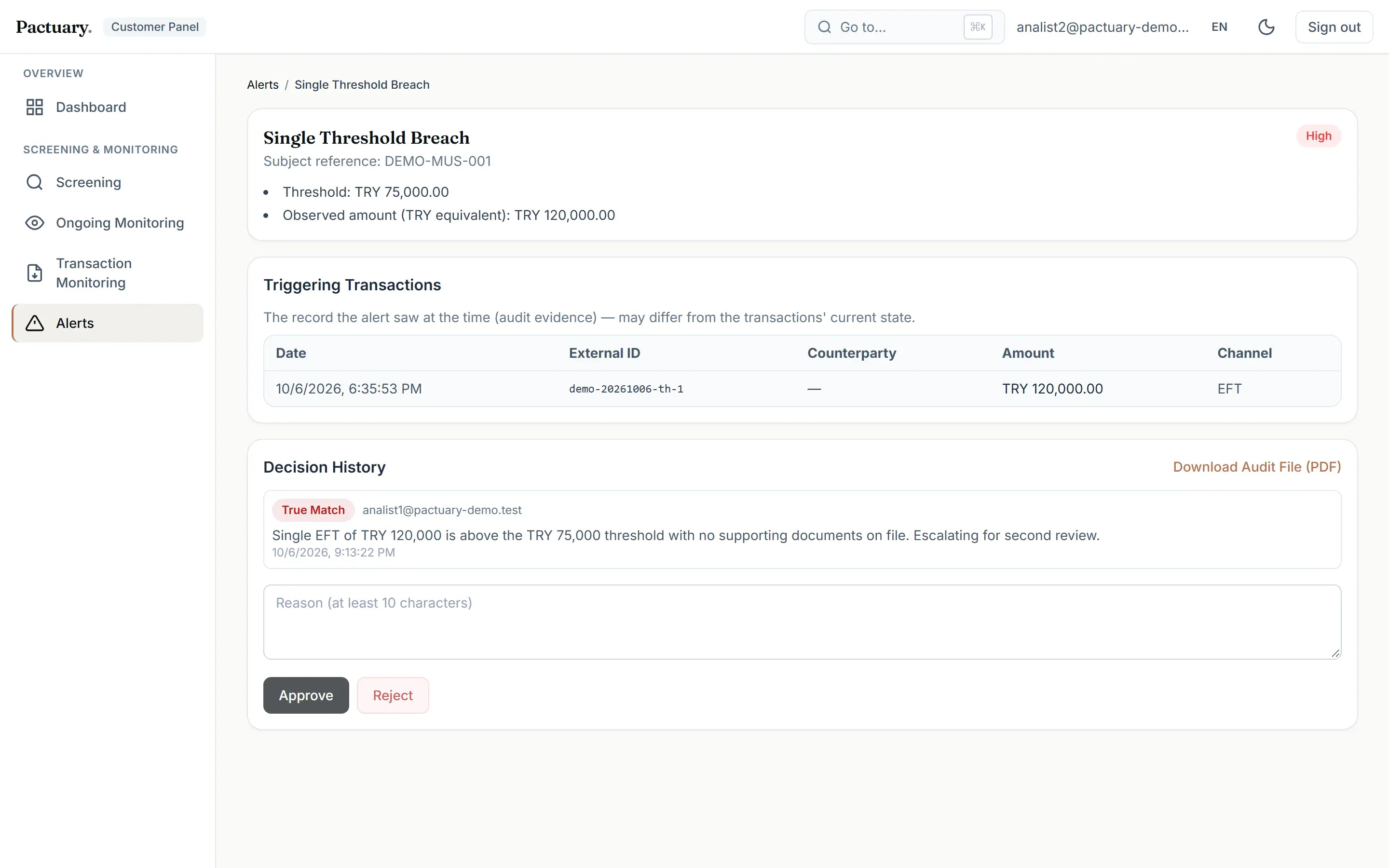 Alert waiting for second approval